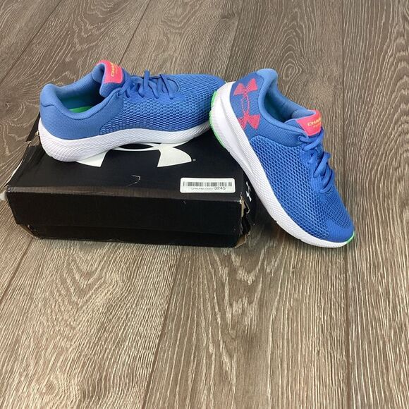 under armour charged pursuit‎ 2 BL UA Kids 4 Blue Sneaker Tennis Shoe Running - Picture 1 of 10